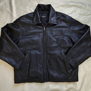 Men's Black Leather Jacket Disney Vintage Bomber Coat Sz L